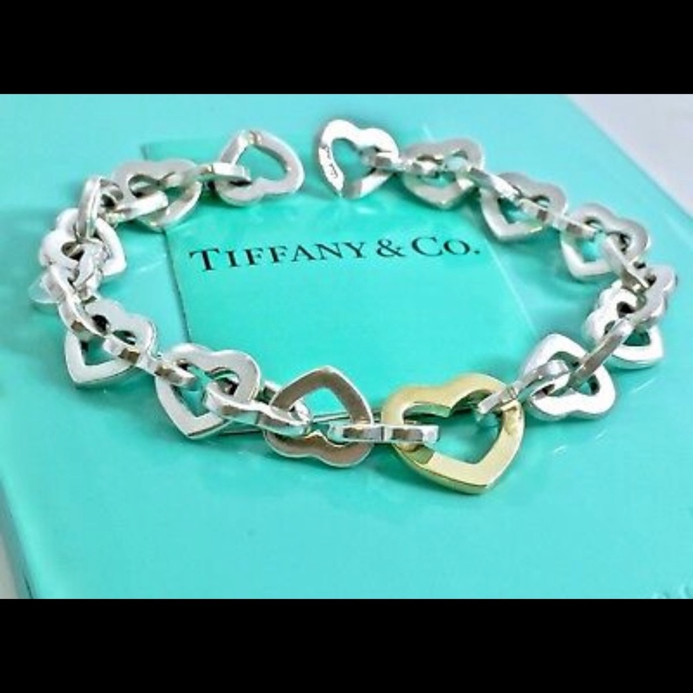 Tiffany & Co. 2000 Retired Vintage Interlocking Hearts 925 Silver Bracelet